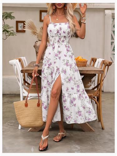 Image of BEAUDRM Women's Summer Maxi Dresses Boho Summer Wedding Guest Dress Beach Vacation Outfits Cruise Flowy Milkmaid Sundresses