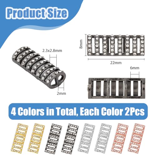DICOSMETIC 8Pcs 4 Colors Watch Bead Connectors 22mm Rhinestone Beaded Watch Bands Connector Alloy Watch Belt Trim Accessories Bead Connector for Watch Band Making