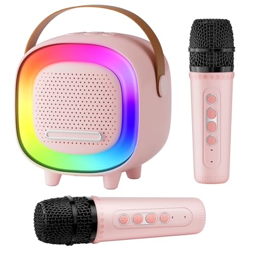 BNEHHOV Micro Karaoke Enfant avec 2 Micro sans, 6 Modes D'éclairage avec Effets, Enceinte Bluetooth Portable, Cadeaux d'anniversaire de Noël pour Enfants...