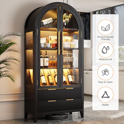 Image of LVSOMT 71 inch Arched Display Cabinet with Glass Doors and RGB Lights, Black