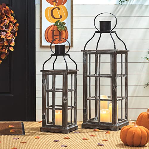 Glitzhome 1406202721 Farmhouse Wood Metal Lanterns Decorative Hanging Candle Lanterns Set Of 2 thumb #5