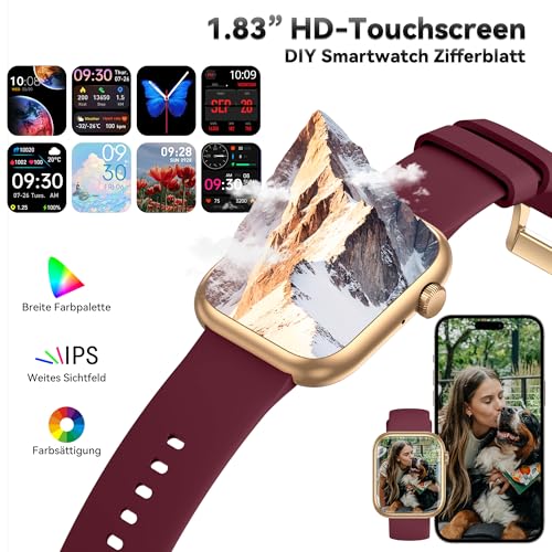 Smartwatch Damen Herren, 1.83" HD Fitness Tracker mit Schrittzähler/Blutdruckmessung/Pulsuhren/Telefonfunktion, Schlaftracker… – Ansicht 6