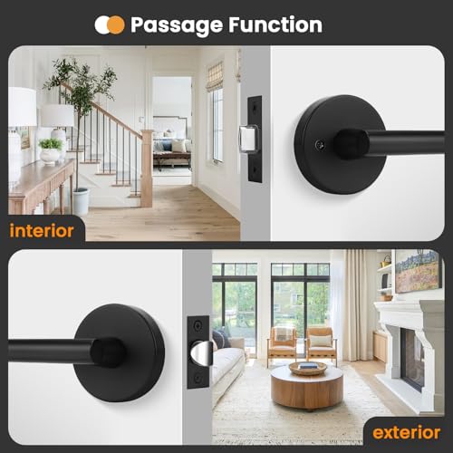 Image of Goldenwarm 5 Pack Matte Black Passage Door Handle Black Door Handles Interior Zinc Alloy Heavy Duty Reversible Passage Door Levers for for Hallways and Closets(no Lock)