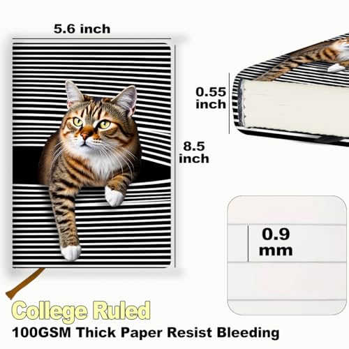 Carnet chat A5 ligné de 200 pages avec couverture rigide en cuir pour le bureau - 2
