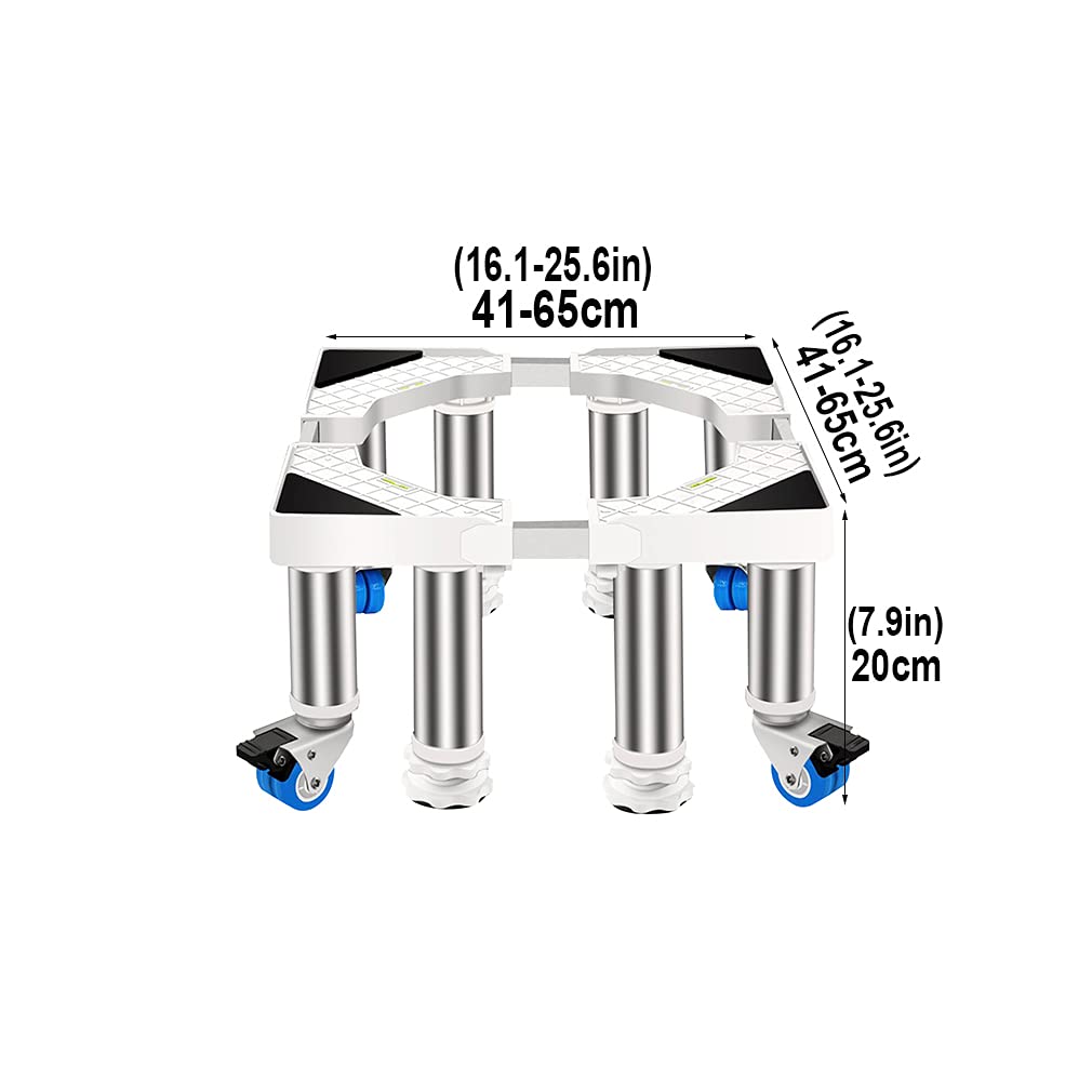 Supporto regolabile per lavatrice con ruote, 41-65 cm, resistente base per frigorifero, assorbe gli urti, capacità 300 kg, carrello universale per lavatrice/asciugatrice, facile mobilità