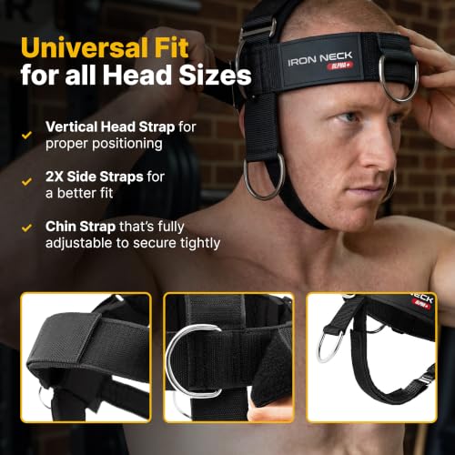 Image of Iron Neck Alpha Neck Trainer - Exercise & Workout Equipment | Versatile Neck Exerciser, Strengthener, Trainer with Adjustable Head and Chin Strap, Portable Head Harness for Weight Lifting