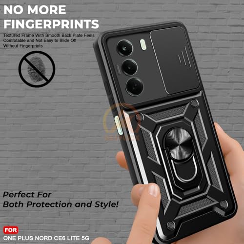 Image of Armor Bumper Back Cover Case for OnePlus Nord CE 6 Lite 5G Rotating Camera Cover, Ring Holder & Kickstand | Heavy Duty & 360 Degree Protection OnePlus Nord CE 6 Lite 5G Back Cover (Black)