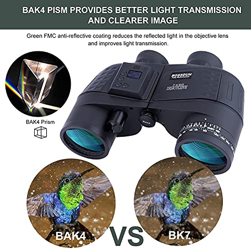 7x50 Marine Fernglas für Erwachsene, wasserdichtes Fernglas mit Höhen- und Luftdruckkompass auf LCD-Bildschirm… – Bild 7