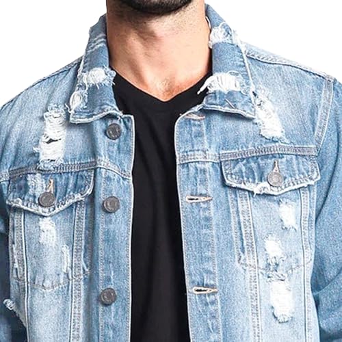 Men's Lapel Ripped Denim Jackets Single Breasted Distressed Cowboys Coat Long Sleeve Washed Destroyed Outwear3