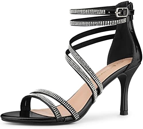 Allegra K Women's Ankle Strap Rhinestone Stiletto Heels Black Sandals - 8 M US