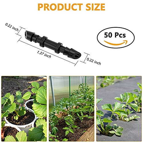 50 Pcs Drip Irrigation Coupling Fittings, 1/4'' Drip Irrigation Tubing, Straight Coupling/Single Barbed Connectors For Universal 1/4 Inch Irrigation Tubing #TOP1
