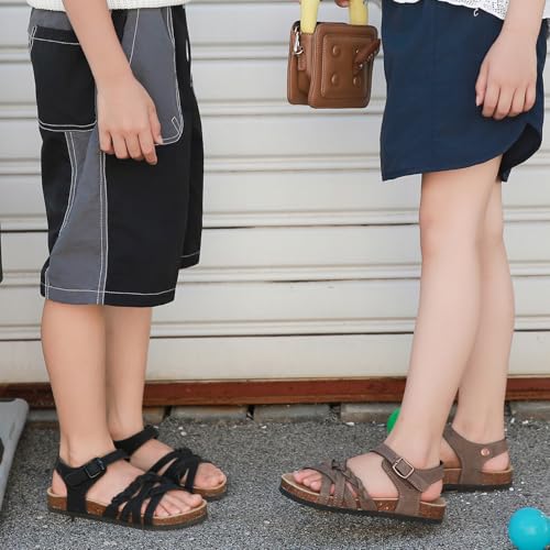XTJSCBDSH Girls Boys Sandals with Cork Footbed Adjustable Buckle Braided Strap Sandals with Back Strap Open Toes Slides Sandals Summer Casual Shoes for Big Kids4