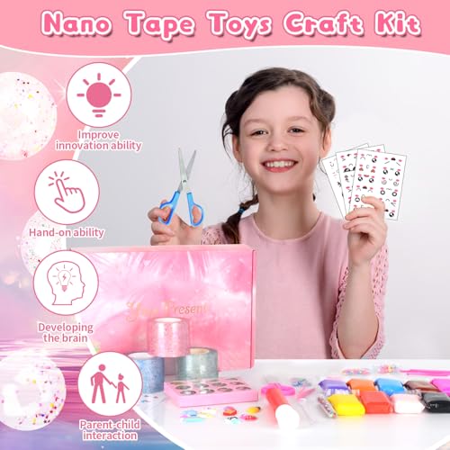 Nano Tape Bubbles Set, 3 Rollen Nano Tape Kit mit Pailletten, Glitzerpuder und Aufklebern, DIY Bubble Tape Nano Klebeband Doppelseitig Blowing Bubble Tape Geschenk Bastelsets für Kinder
