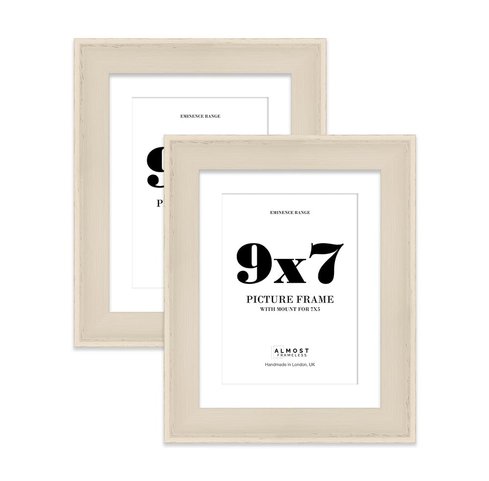 9x7" Cream Picture Frame with 7x5" Mount - Shabby Chic Photo Frame with Distressed Finish, Wall Hooks and Kickstand, 32mm Edge - 2 Pack โ image 1