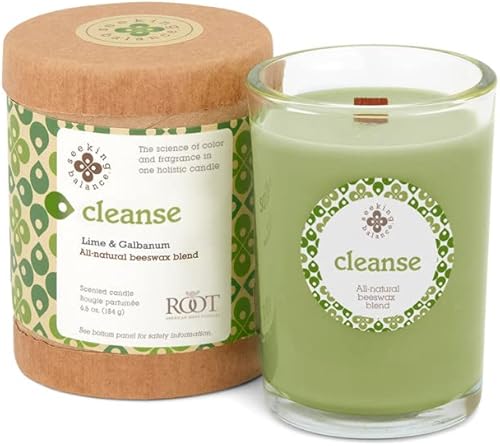 Root Candles Seeking Balance - Vela perfumada de mezcla de cera de abeja para spa, 6.5 onzas, limpieza lima + gálbano