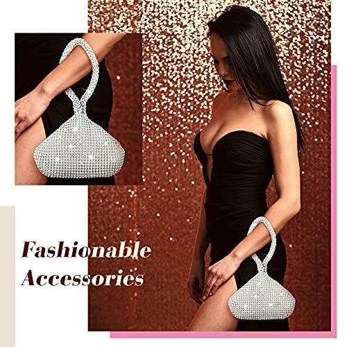 Weewooday Clutch Purses For Women Wedding 2 Pieces Rhinestone Evening Triangle Bling Handbag Cell Phone Crossbody Bag (Silver) #TOP1
