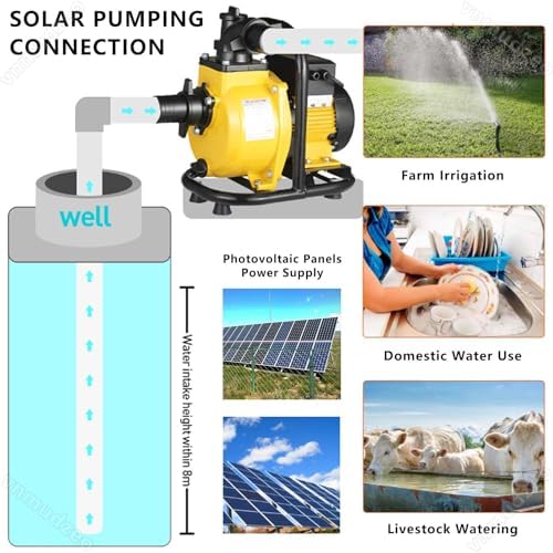 Solar Water Supply Pump for Villa - 48V 400W & 72V 800W, High Efficiency Pond Circulation Pump, Remote Rural Water Pump, 6-32 m²/h Flow Rate, Ideal for Irrigation & Watering