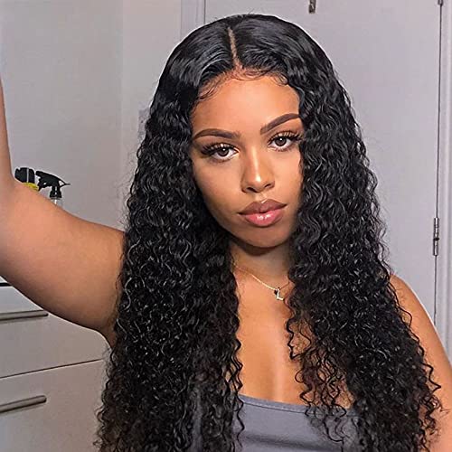 Modernfairy Hair 13X6 Deep Curly 180 Density Lace Frontal Wigs for Black Women Pre Plucked Bleached Knots Glueless Brazilian Remy Human Hair Wigs with Baby Hair 18 INCH