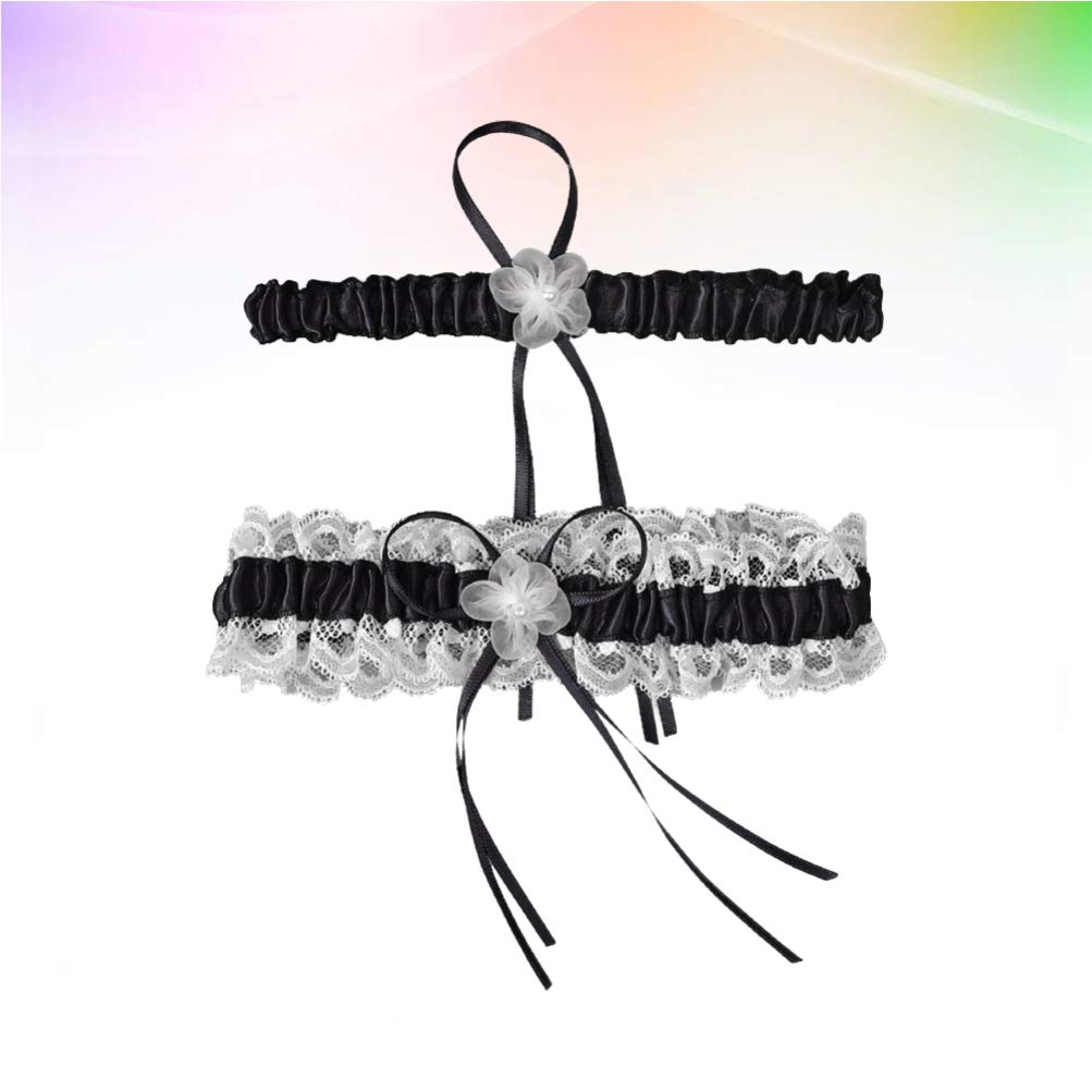 Cintura 1 Paio di Giarrettiere da Sposa Cinture Anello per Coscia in Pizzo Fascia per Gamba Floreale per la Festa di Nozze (Colore : Bianco) (Nero Bianco)