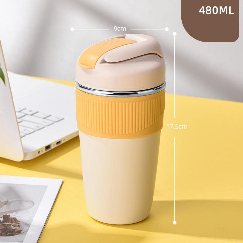 Image of Wosta Stainless Steel Coffee Mug I Travel Mugs For Hot Drinks I Insulated Coffee Cup With Leakproof Lid I Travel Coffee Cup I Reusable Coffee Cup With Lid For Hot /Cold Drinks 17Oz /480Ml (Yellow)