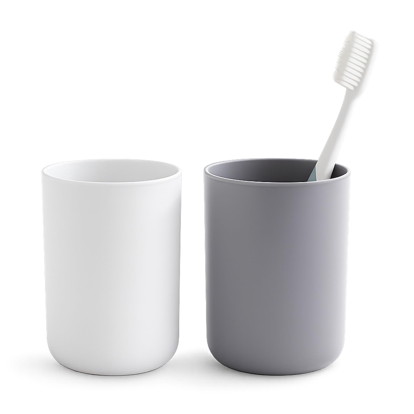 2 Pieces Bathroom Tumbler, Reusable Plastic Toothbrush Cup Unbreakable Toothbrush Holder Non-slip Bathroom Mouthwash Cups Organizer Tumbler Cups for Bathrooms Counter Organizer, 300ml(White & Grey)
