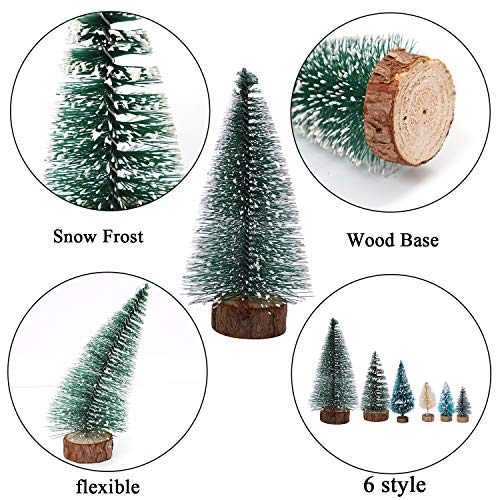 Uratot 30 Pieces Artificial Mini Christmas Trees Plastic Sisal Snow Frost With Trees Wood Base For Christmas Table Decor #TOP2