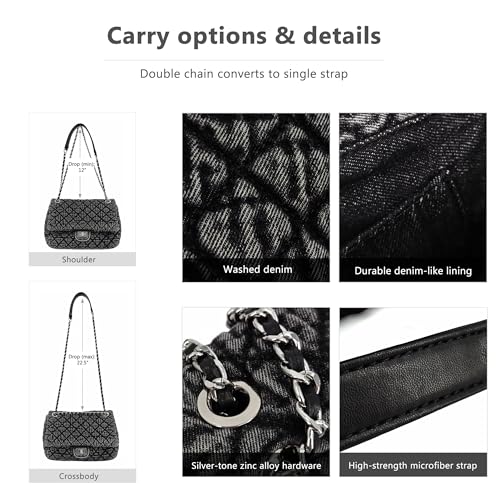 Image of M-ioi-M Quilted Denim Purse, Shoulder Bag for Women, Crossbody Flap Tote Bag,Silver Chain Hobo Bag, Vintage Washed Jean Purse