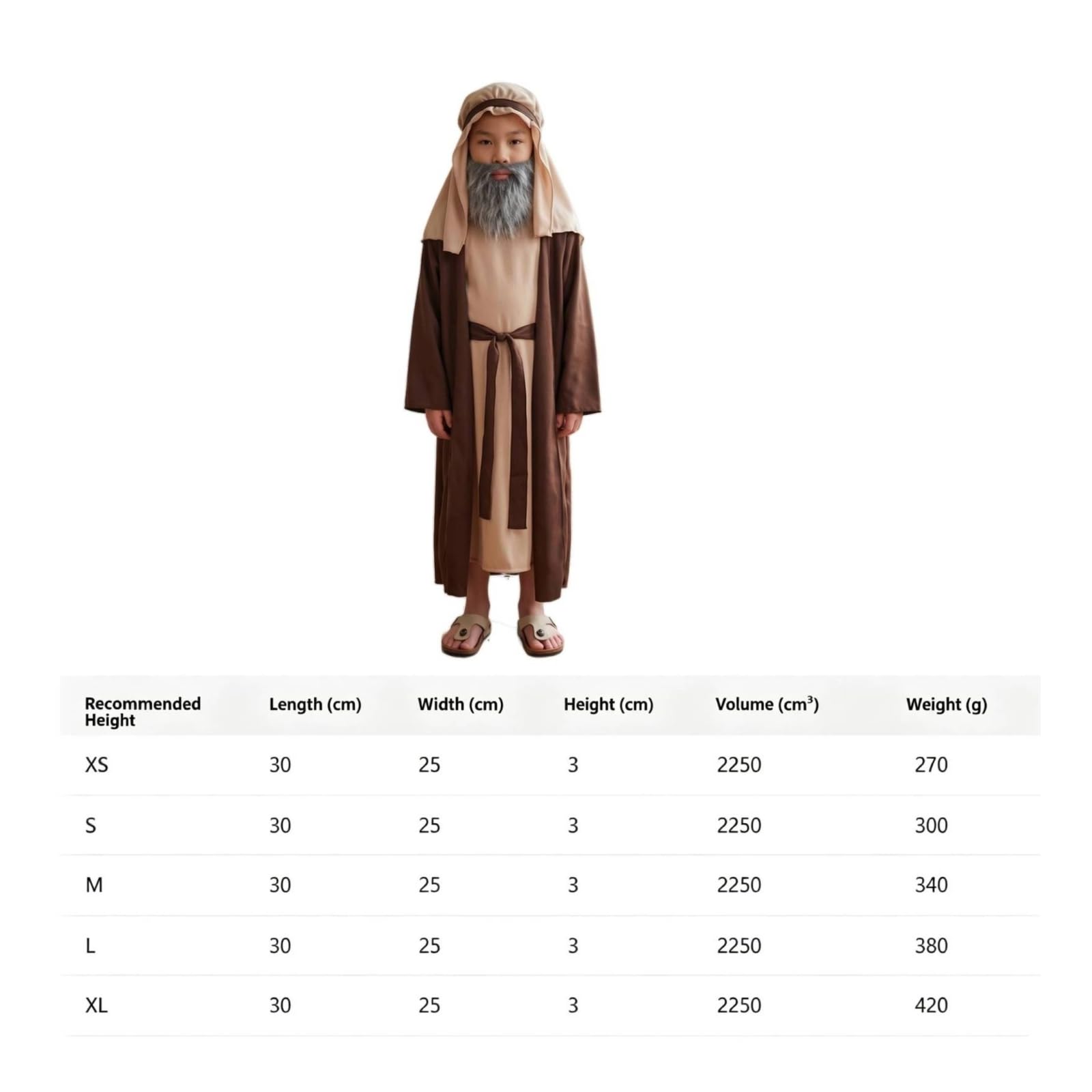 Costume con Copricapo Beige | Costume da Pastore, per Presepe in Scena, Recite Scolastiche, Feste a Tema, Bambini