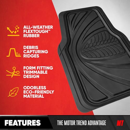 Image of Motor Trend FlexTough Guard All-Weather Floor Mats for Cars - Black Waterproof Rubber Floor Mats, Universal Trim-to-Fit Automotive Accessories for Cars, Trucks & SUV