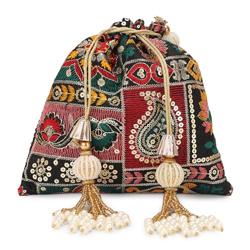 Image of LONGING TO BUY Indian Ethnic Pearls & Sequence Potli Bag for Women, Wedding Potli Bag and For Ethnic Wear