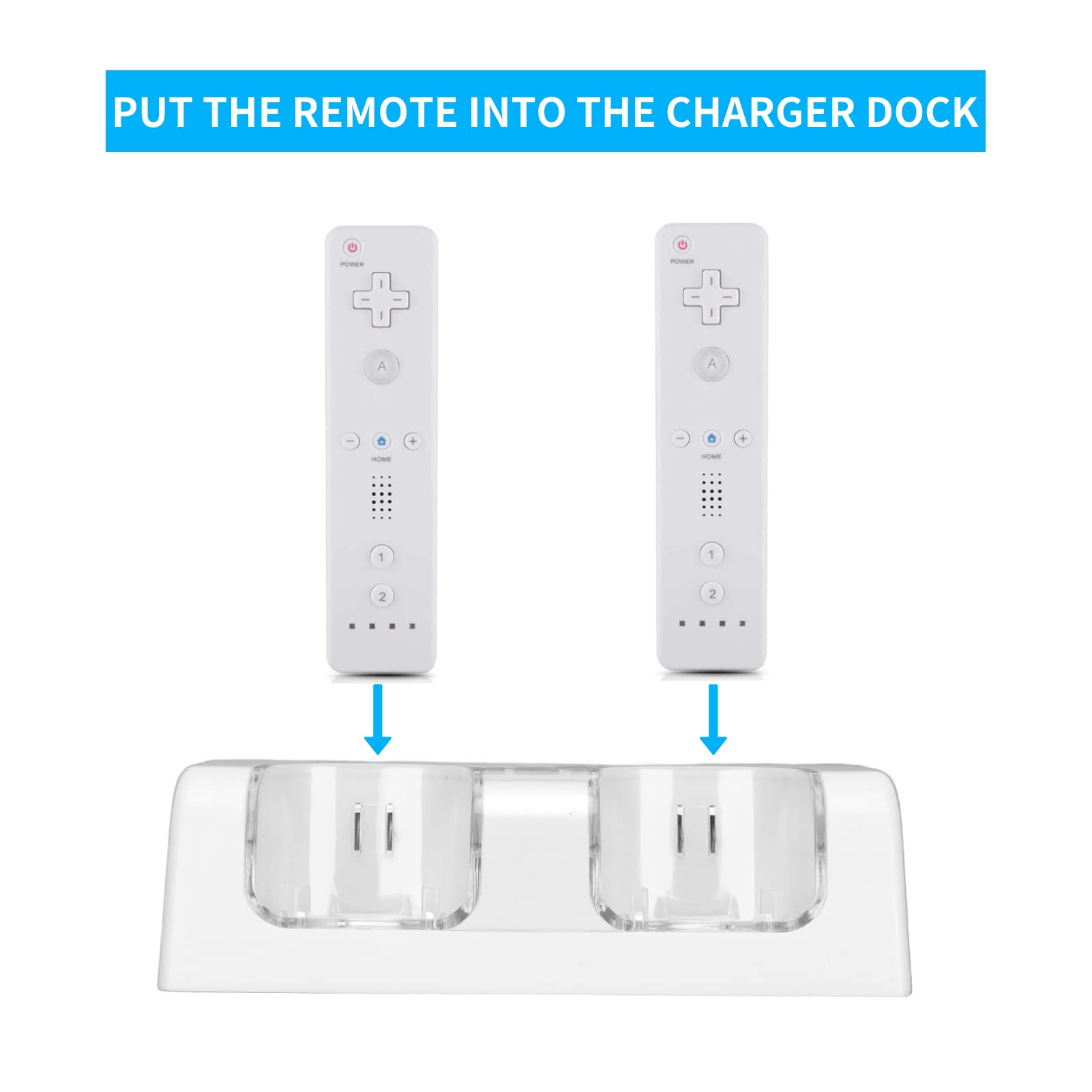 Yunseity Estación de Carga Dual para Control Remoto de Wii/Wii U, Base de Carga con 2 Baterías Recargables de 2800 MAh(Blanco)
