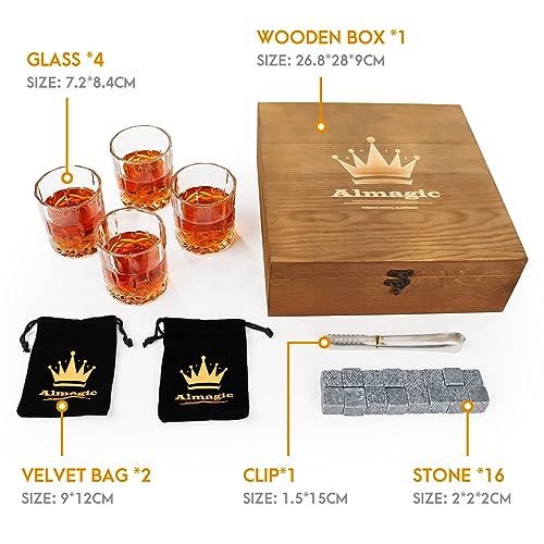 Whiskey Glasses Set of 4, with Complete Whiskey Tools, 8oz Rock Glasses Packaged in Luxury Wooden Box, Old Fashioned Glass for Birthday Christmas - Image 3