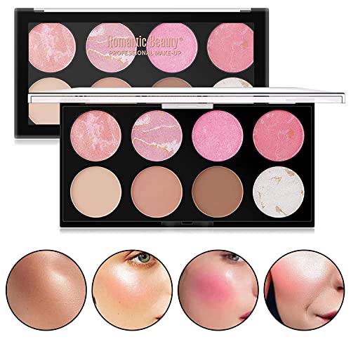 8 Colors Blush Palette Face Blush Palette Bright Shimmer Blush Powder Matte Pressed Powder Highlighter Contour Blush Long Lasting Natural Complexion Face Blush Professional Facial Makeup Blusher (#1)