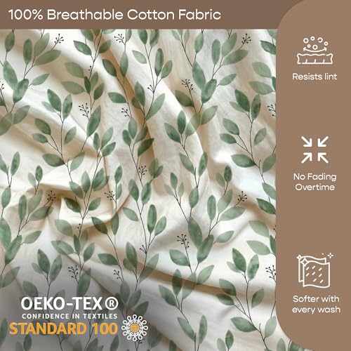 Image of SleepyCat 200TC Percale Fitted Sheets with 2 Pillowcases | 100% Breathable Cotton Bedsheet | Cool & Crsip Feel | 360 Elastic Grip for Easy Tuck| Ever Green, King Size, 78x72 Inch