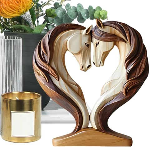 Genérico Estatuas Ecuestres Decorativas para Interior - Caballo de Madera - Figura animal en posición cariñosa para Salón, Dormitorio Bebé, Biblioteca, Estantería o