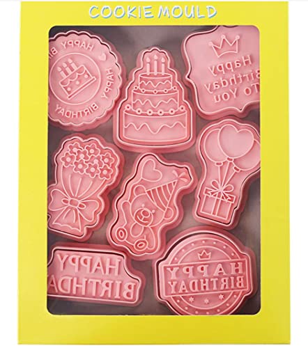 8 Pieces Happy Birthday Cookie Press Cookie Moulds For Baking Cookie Mould Press Birthday Cookie Mould Set Kitchen Tools Plastic Cookie Stamps (Birthday) #TOP5