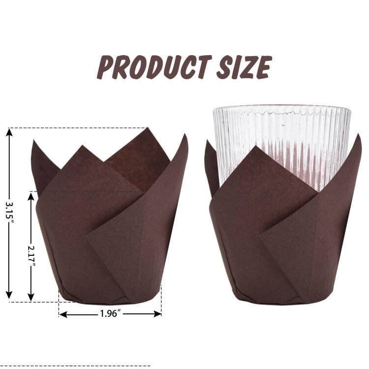 DC QZHMKJ PET 200Pcs Tulip Cupcake Liners Muffin Baking Holders Premium Cups Wrappers Christmas Lliners for Weddings, Birthdays, Anniversaries, and Special Occasions（Brown） - image 3