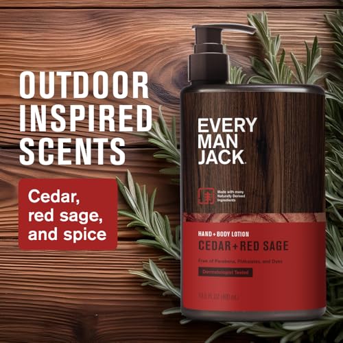 Image of Every Man Jack Hand & Body Lotion for Men, Cedar Red Sage, 2pk | Nourishes & Moisturizes Dry Skin, Fast-Absorbing Lightweight, Plant Based Cocoa Butter, Dermatologist Tested, All Skin Types
