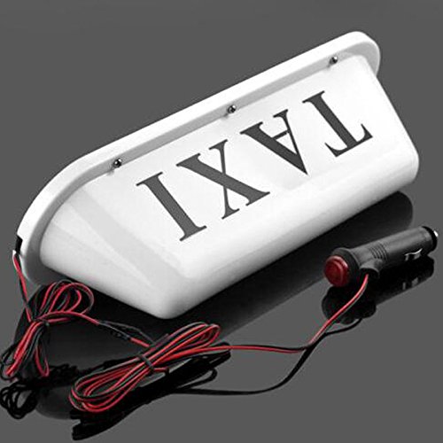 BADASS SHARKS TAXI Sign Light,3-Meter Connecting Line TAXI Cab Roof Top Illuminated Sign,Sealed Waterproof TAXI Lighting with Magnetic Base,White Shell Taxi Sign Light 12V