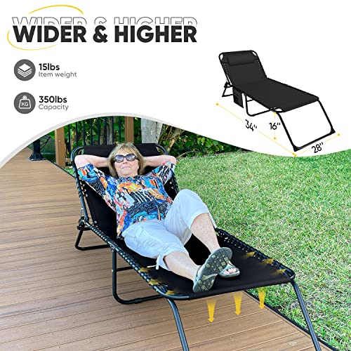 Ezcheer Folding Chaise Lounge Oversize, 16 Inch The Highest Patio Sunbathing Camping Chair, 4 Level Adjustable Lay Flat Pool Beach Lawn Chair Recliner With Storage Bag #TOP1