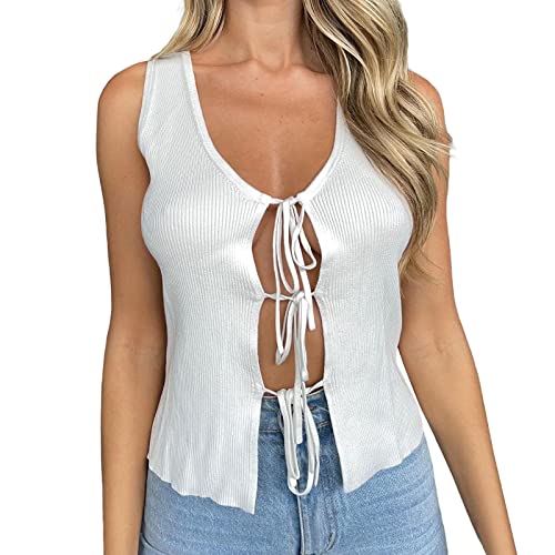 Image of HengShunRui Women Sleeveless Knit Vest Button Down Crochet Sweater Tank Top