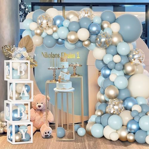 Image of 153pcs Dusty Blue Balloon Baby Shower Decorations for Boy