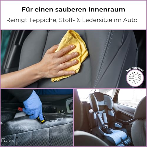 PureCLN Polsterreiniger Spray mit Farbauffrischer, 500ml – Couch-Reiniger gegen hartnäckige Flecken und schlechte Gerüche – Sofa-Reiniger faserschonend für Autositze, Teppiche & Polster