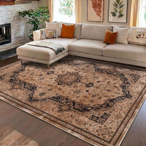 Image of Medallion Vintage Look Carpet for Living Room Bedroom Dining Room | Washable Area Rug with Non Slip TPR Backing | Modern Floor Carpet for Home(Design07-6x9 Feet)