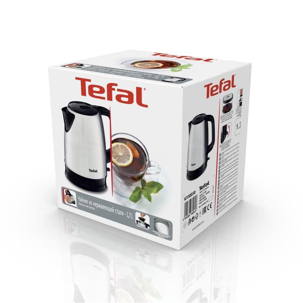 Tefal KI150D Wasserkocher (1,7 Liter, 2400 Watt, kabellos) edelstahl/schwarz, KI150D10