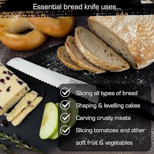 Rockingham Forge Range 20cm Serrated Bread Knife - Lightweight Sharp Stainless Steel Kitchen Knives with Black Handle - Image 6
