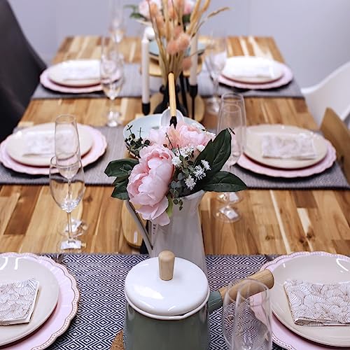 Umisriro Pink Round Charger Plates,13 Inch Metallic Chargers For Dinner Plates, Gold Bead Rim Plastic Chargers For Dining, Wedding, Party, Shower. 6 Pack Decorative Holiday Tabletop Decor #TOP3