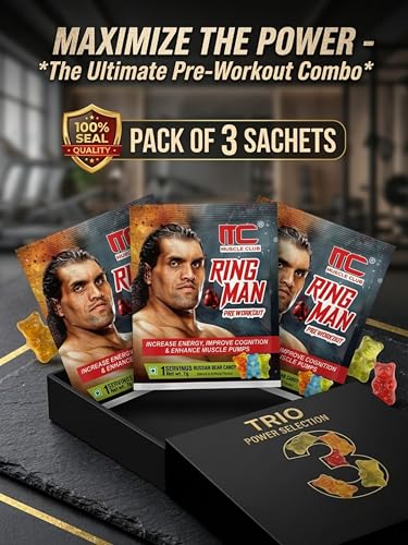 Image of Muscle Club Ring Man Pre-Workout Pack Of 3 | AMP Powered | By The Great Khali | High Stim Preworkout with 2000mg Beta-Alanine & 200mg Caffeine | Energy & Focus Booster