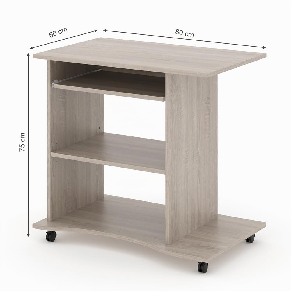 Vicco Bureau Harm, Sonoma, 80x50cm | avec roulettes et plateau clavier coulissant, installation peu encombrante