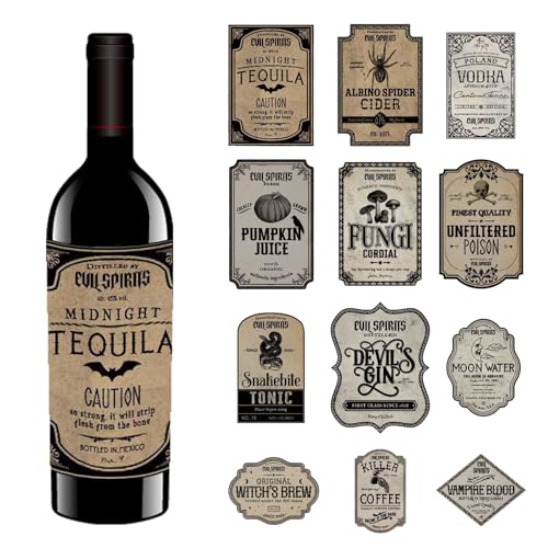 36Pcs Vintage Halloween Wine Label Decorations - Beer and Potion